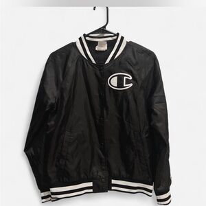 Champion Black Jacket with White Stripes